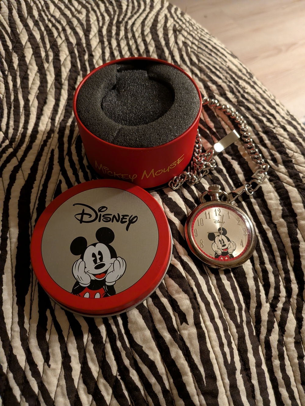 Disney Mickey Mouse Pocket Watch in Red and Silver
